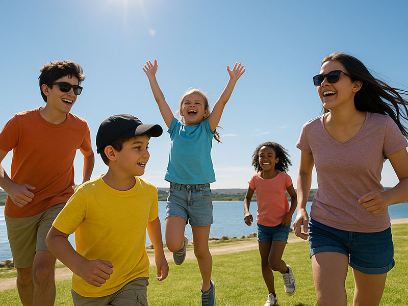 Family playing at Folsom Lake